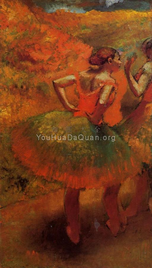 Two Dancers in Green Skirts, Landscape Scenery - 埃德加·德加
